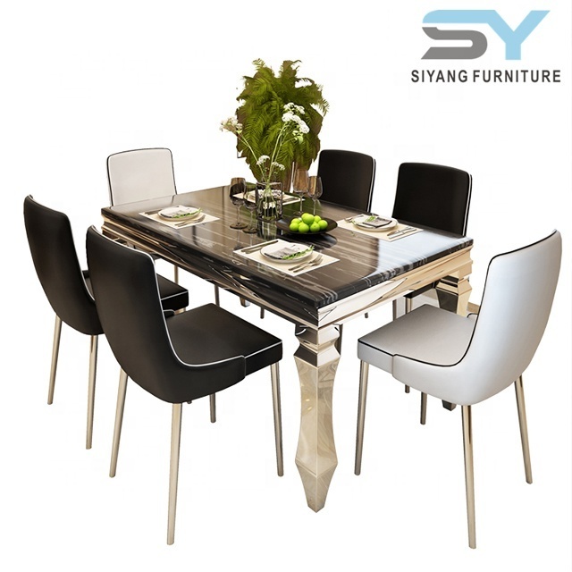 glass luxury round modern furniture marble dining table set 6 seater chairs for dining table