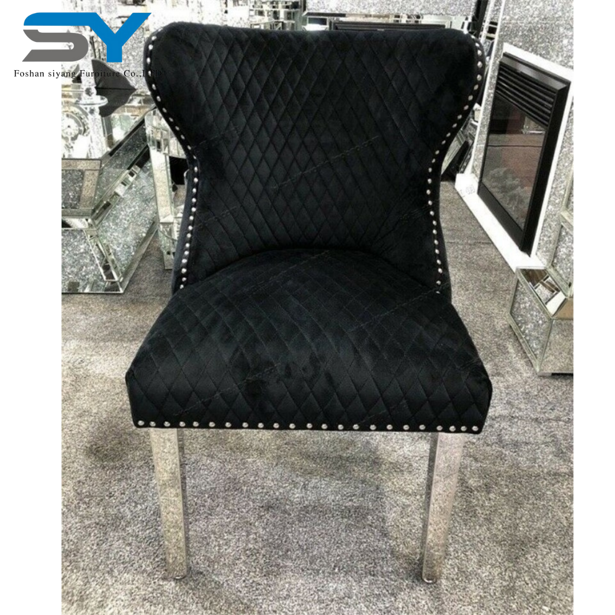 Customized Velvet Lion Knocker Back Dining Chairs Modern Luxury For Velvet Stainless Steel Dining Chair