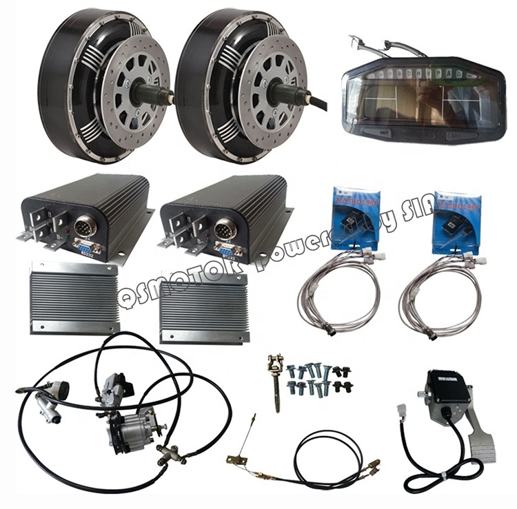 Dual 8000W 40kW Peak 96V 125KPH Brushless DC Gearless In Wheel Hub Motor Electric Hybrid Car Conversion Motor Kit