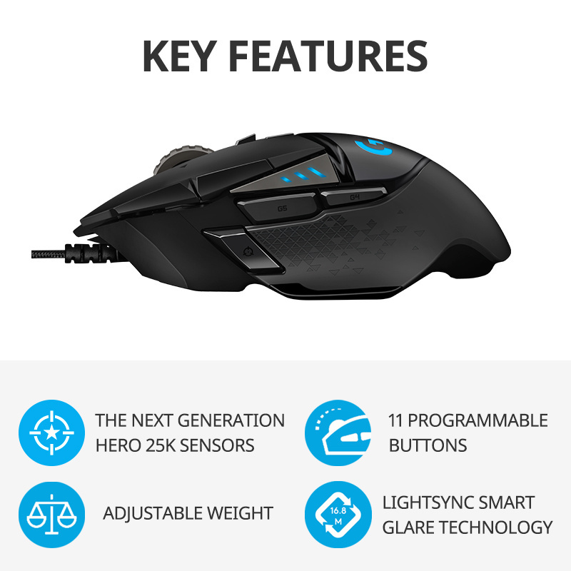 Openbox Original Logitech G502 Hero Wired Gaming Mouse 16000 DPI Computer PC Logitech Gaming Mouse With 11 Buttons