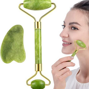 3 in 1 Kit with Facial Massager Tool 100% Real Natural Jade Stone Anti Aging Face Anti-Wrinkle Jade Roller and Gua Sha for Face