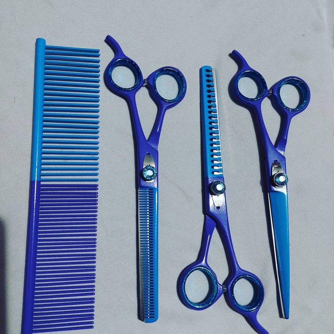 Professional High Quality best dog Pet Grooming Scissors shears |  Straight thinning Curved chunkers Scissors comb 1 Set