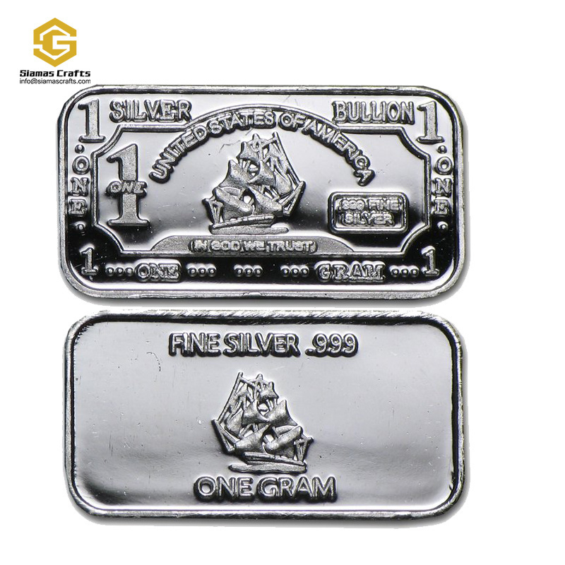 Custom fine pure solid silver 999 pure 5 grains 1 gram 2.5 gram 5 gram 1/10 oz 1/4 oz 1/2 1oz round coins bullion bars