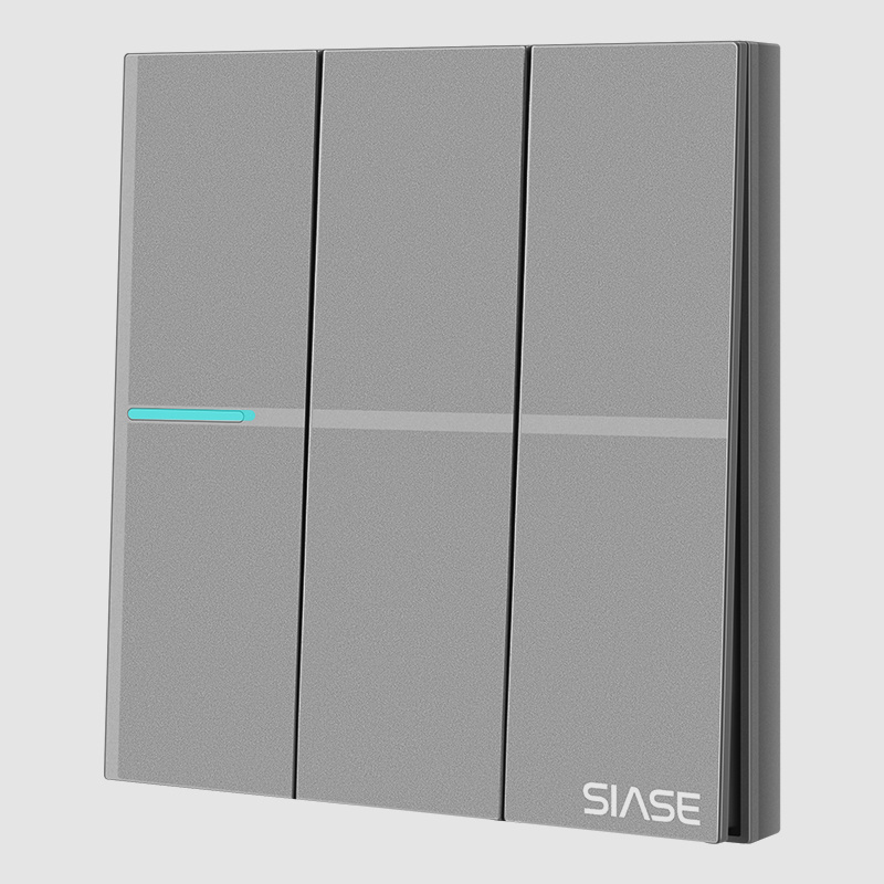 SIASE 2021 BS standard  Electrical Switches Three Gang One-way Grey Color Lamp LED Light Switch