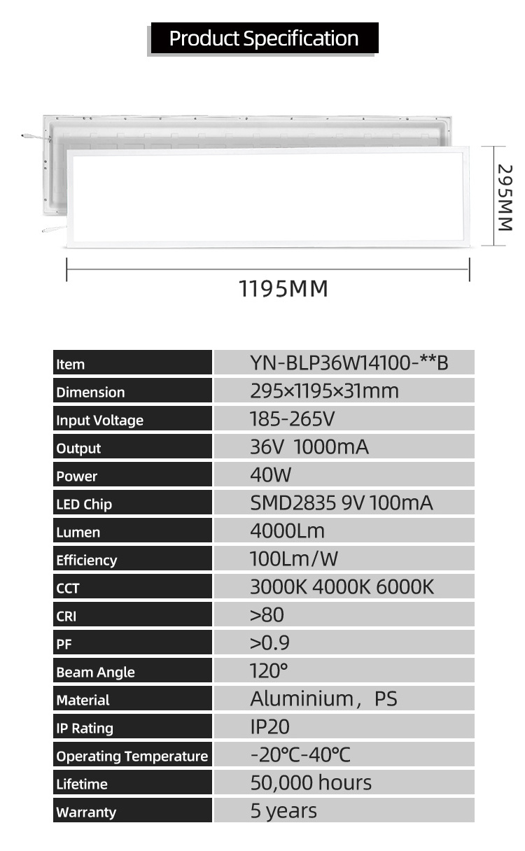 300x1200 1200 x 300 mm light smooth lighting LED backlight surface mounted flat panel