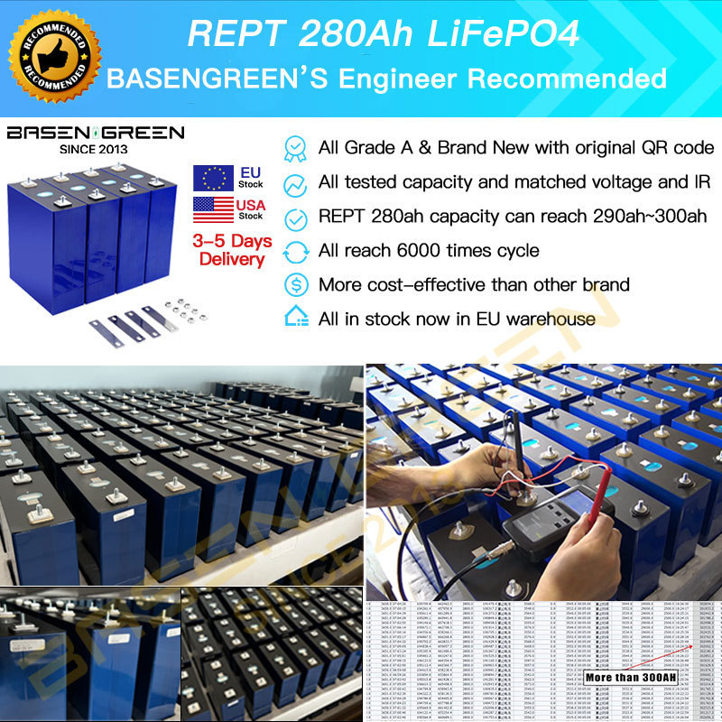 Basen Green 6000 Deep NEW Cycle 3.2V 150ah 280ah Lifepo4 Battery Akku Cell 50ah 100ah 200ah 300ah Lithium Ion Battery Packs