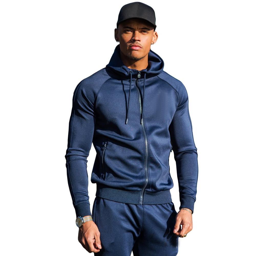 Grey polyester fleece tracksuit with side strap  custom design  men's sweatsuit set gym wear jogger wholesales tracksuits