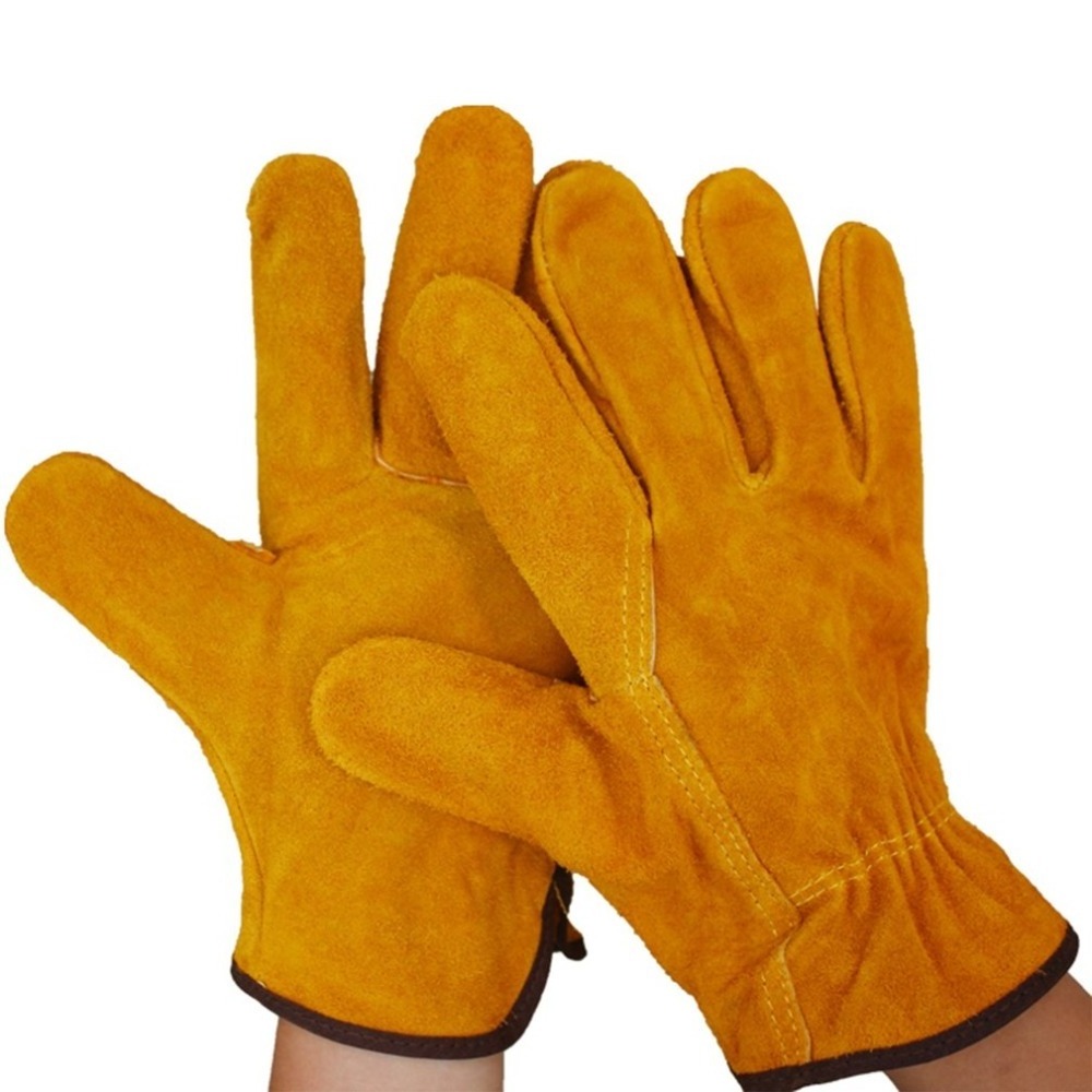 Wholesale brown Palm Working Gloves OEM Cheap Split brown Leather Working gloves