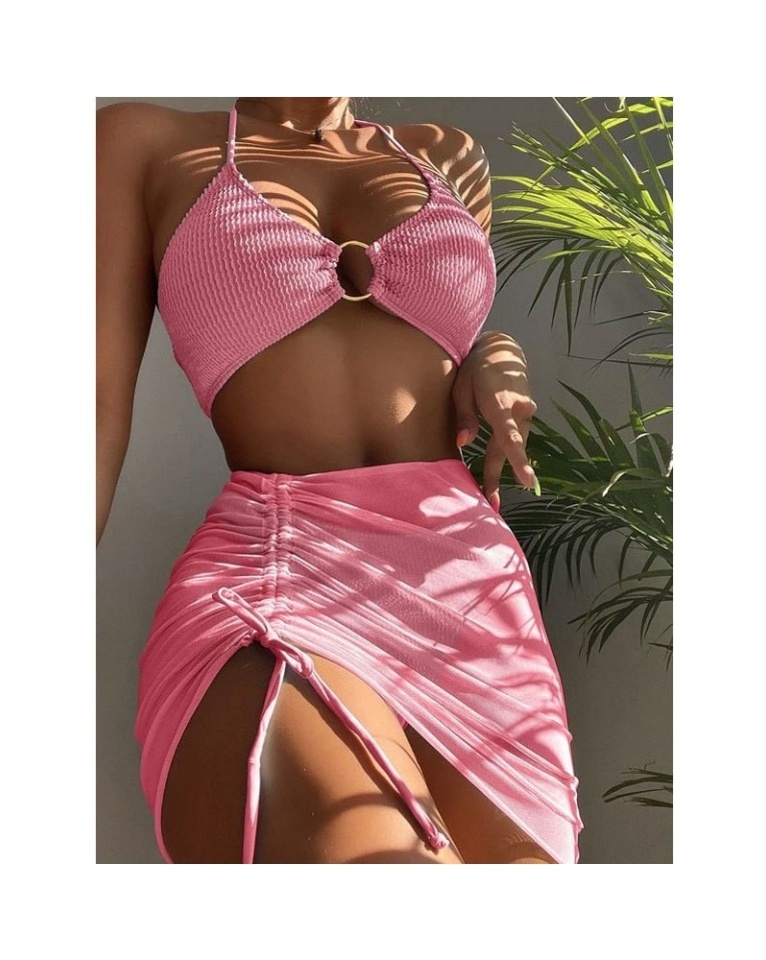 Women'S Swimsuit Multi-Color Sexy European And American Halter Neck Three-Piece Split Swimsuit Bikini Bikini Ready Stock