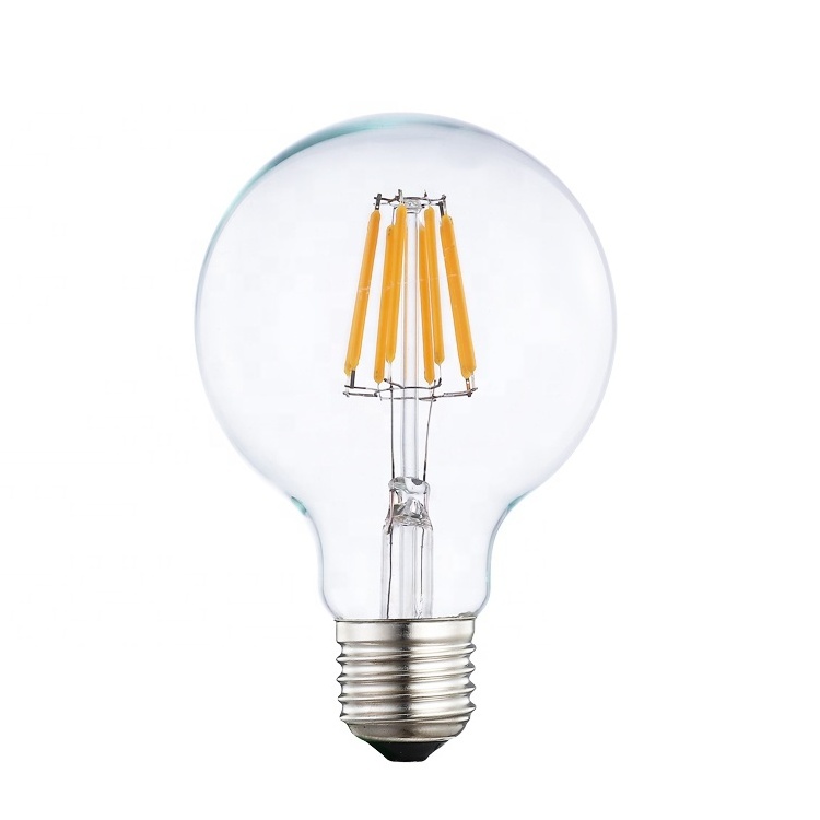 Direct Buy China 2200K 2700K 4200K 6400K glass G95 8w E27 Globe Led Filament Bulb