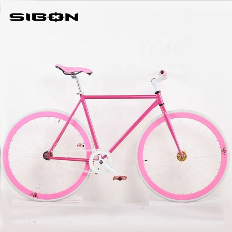 SIBON B0220102 700c pink aluminium alloy frame pedal and bearing fixed hub rubber color tire  lady women fixie bike fixed gear