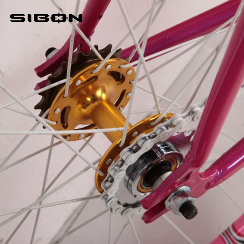 SIBON B0220102 700c pink aluminium alloy frame pedal and bearing fixed hub rubber color tire  lady women fixie bike fixed gear