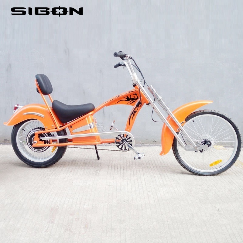 SIBON 48v 500w lithium battery suspension fork disc brake  fat tire orange  CE chopper electric bike for adults