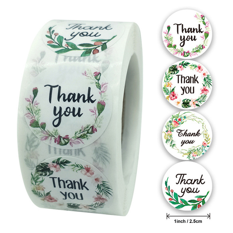 Custom Personalized Best Selling Printed Sticker Labels Adhesive Thank You Floral Stickers For Small Business