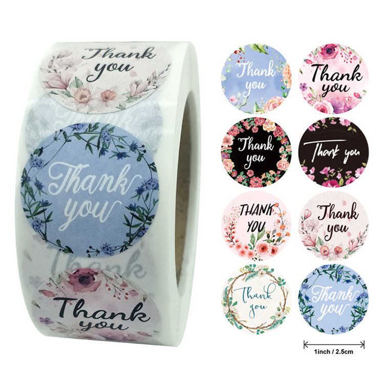 Custom Personalized Best Selling Printed Sticker Labels Adhesive Thank You Floral Stickers For Small Business