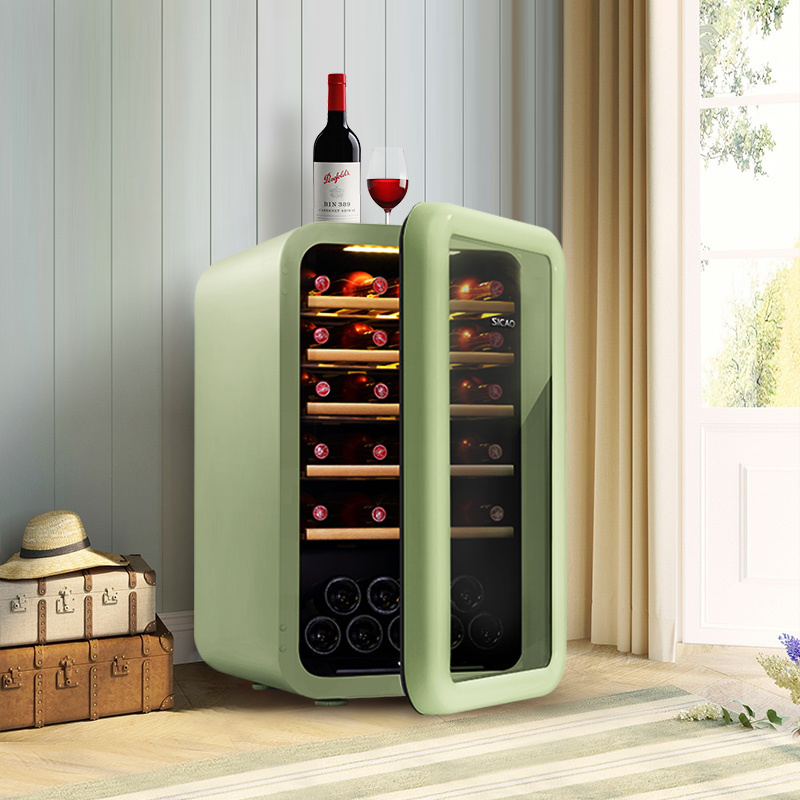 Sicao antique refrigerator green mini wine bottle cooler vintage fridge electric wine cellar cabinet refrigerator