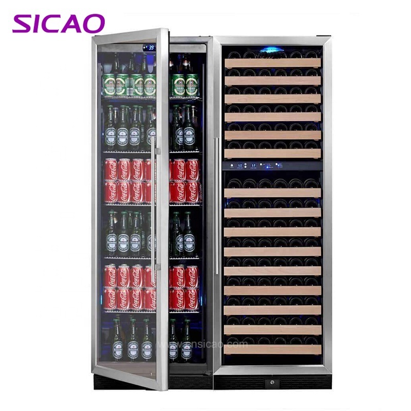 stainless steel wine and beer cooler fridge retro modern upright beer wine combo refrigerator kitchen restaurant home equipment