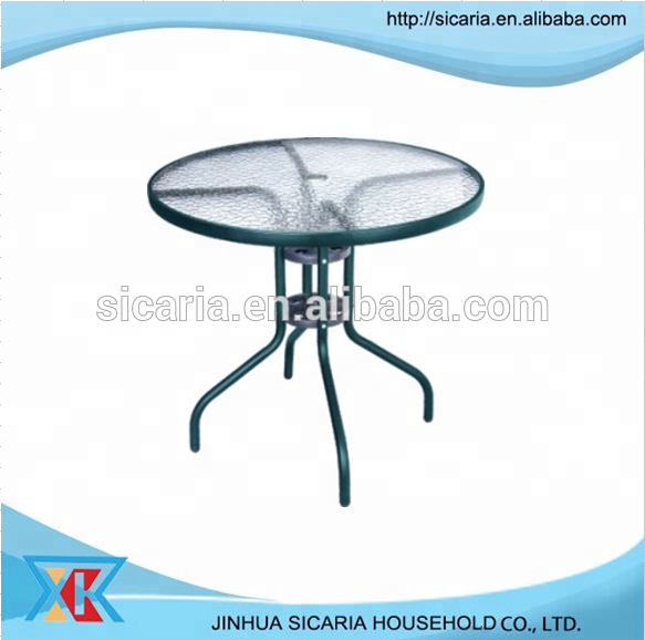 DIA80CM leisure outdoor coffee/patio/bistro round glass table with umbrella hole