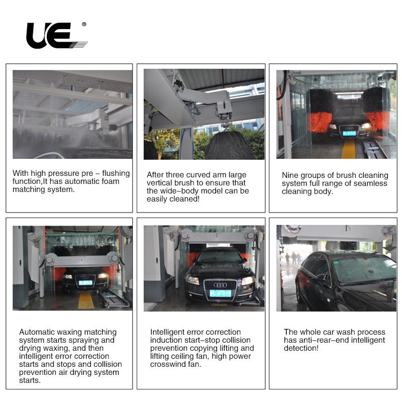 UE-7brush Automatic 7/9/11 brushes tunnel car washing machine tunnel brushless car wash machine touchless car washing machine