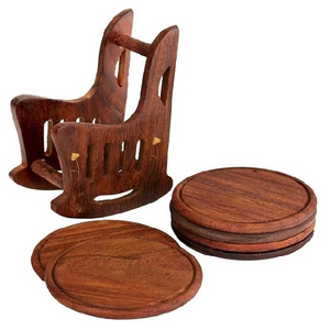 Wholesale Set of 6 Wooden Coasters with Chair Shape Holder for Tea Coffee Beer Wine Glass Drinks Table Top Protection