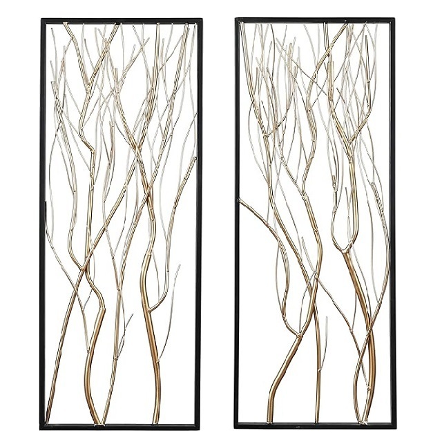 Metal Wall Art  Luxury Living Room  Decor Set of 2 Large  Hanging Metal Bedroom Wall Decorations for Home Office Gold & Black