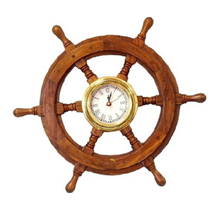 Wholesale Deluxe Class Wood and Brass Ship Wheel Clock  Decorative Ship Steering Wheel   Nautical Home Decorating