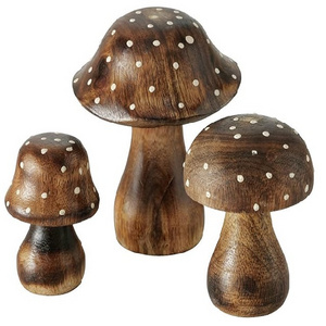 Wholesale Farmers Market Mushrooms  Set of 3  Decorative Figurines  Art Dark Mango Wood  Dotted Tops handmade art for home decor