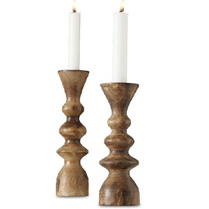 Wholesale Stockbridge Wooden Candle Holders  Set of 2  Hand Made  Rounded Turned Columns Mango Wood customizable latest design