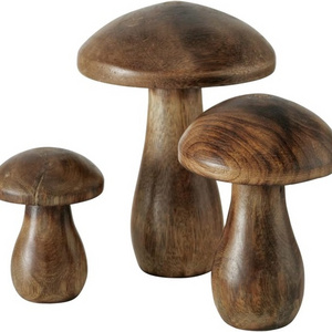 SIC Wholesale Farmers Market Mushrooms Set of 3 Decorative Figurines Art  Dark Mango Wood  4.75 Inches Wooden Home Decor custom