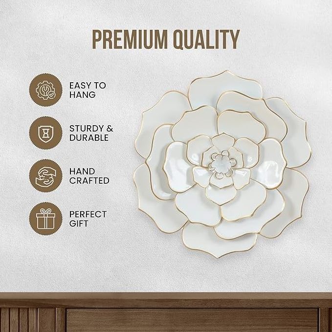 Metal Flowers Wall Art Decor Farmhouse Wall Decor for Living Room Bedroom Bathroom  Kitchen Office White & gold metal flower