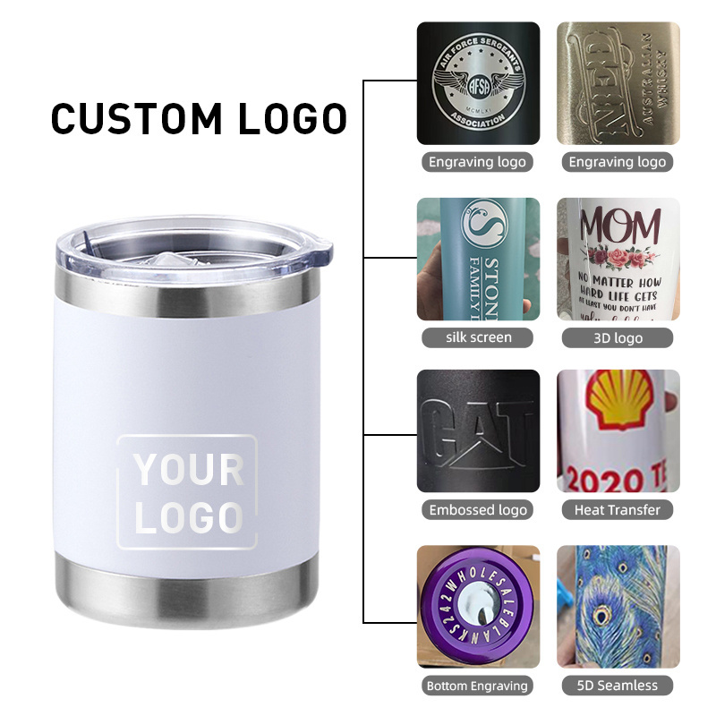 Custom logo powder coated 10oz Lowball Tumbler Insulated Vacuum Travel Mug beer cup stainless steel double wall coffee tumbler