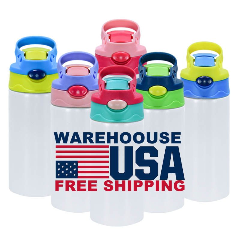 USA warehouse DIY 12oz 350ml Sublimation blanks kids Cup Stainless Steel Flip Top straight Water Bottle Kids sublimation tumbler