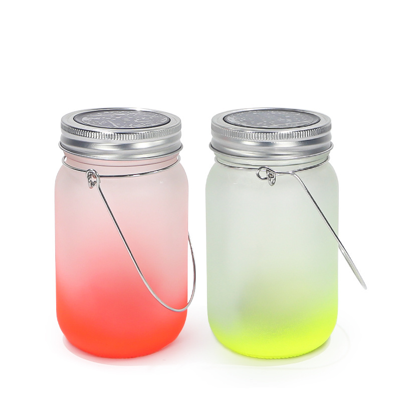 Custom sublimation blank 430ml  frosted colored glow in the dark glass can mason jar with lid with twine