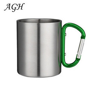 8oz Stainless Steel Coffee Carabiner Cup Camping Travelling cup Tumbler With Carabiner, Portable