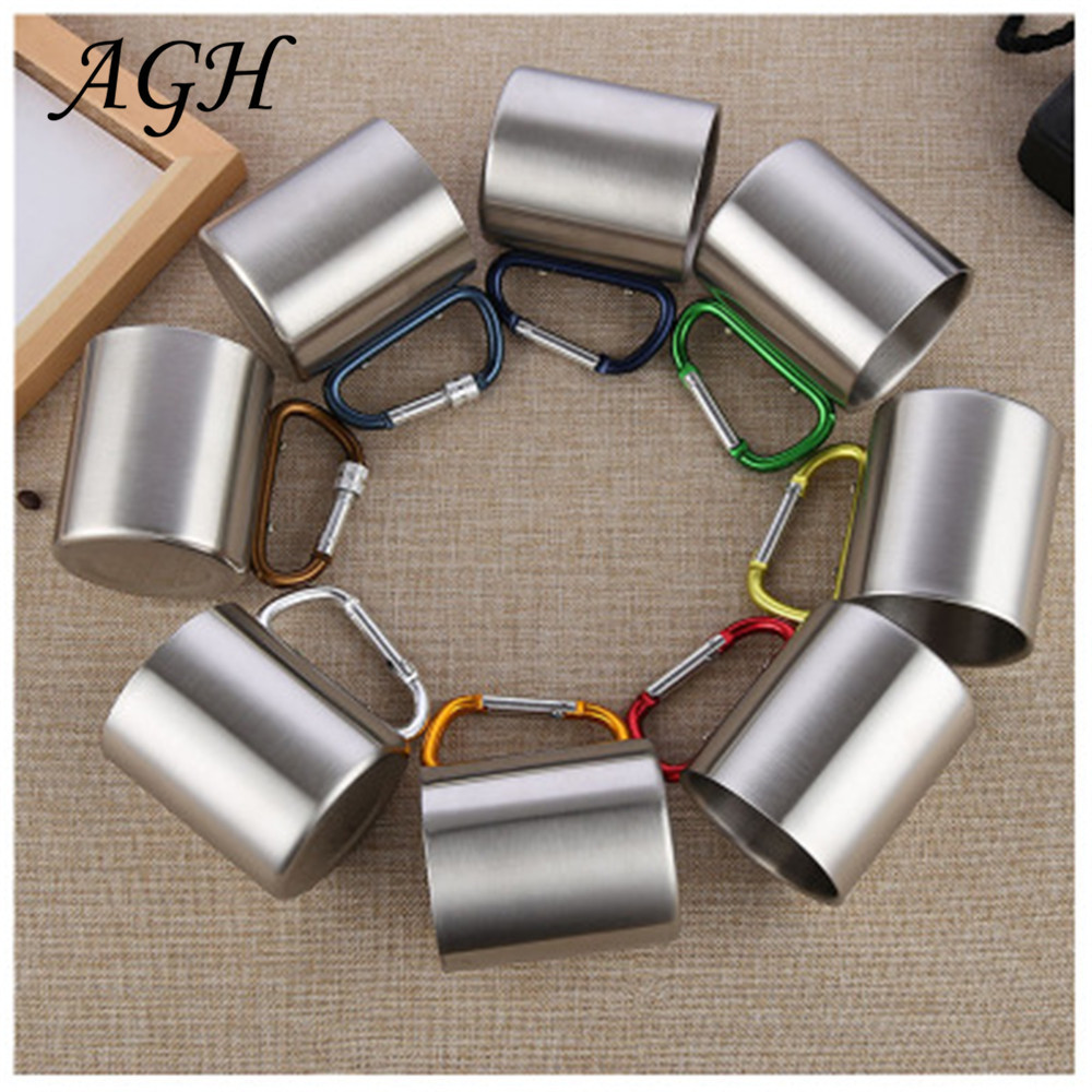 8oz Stainless Steel Coffee Carabiner Cup Camping Travelling cup Tumbler With Carabiner, Portable