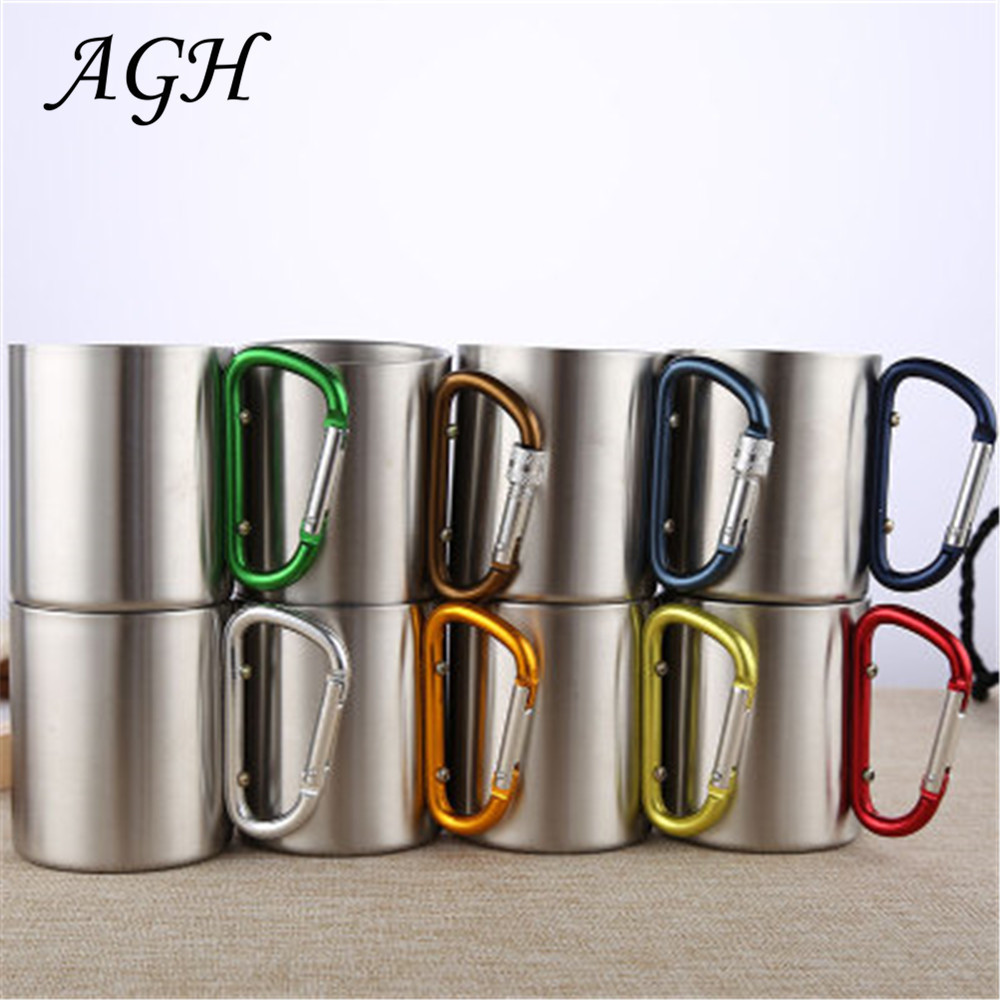 8oz Stainless Steel Coffee Carabiner Cup Camping Travelling cup Tumbler With Carabiner, Portable