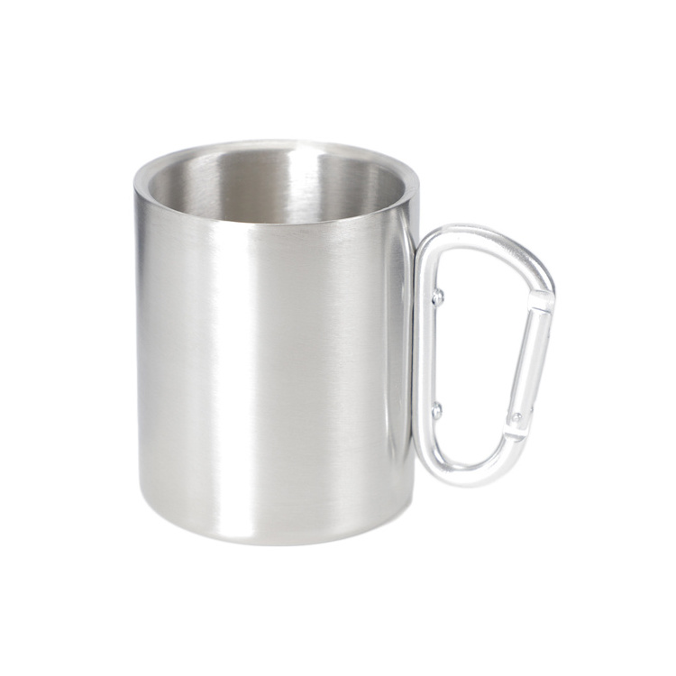 Wholesale Customization 220 ML/300 ML Stainless Steel Double Wall Carabiner Hiking Camping Mug Coffee Cups With Handle