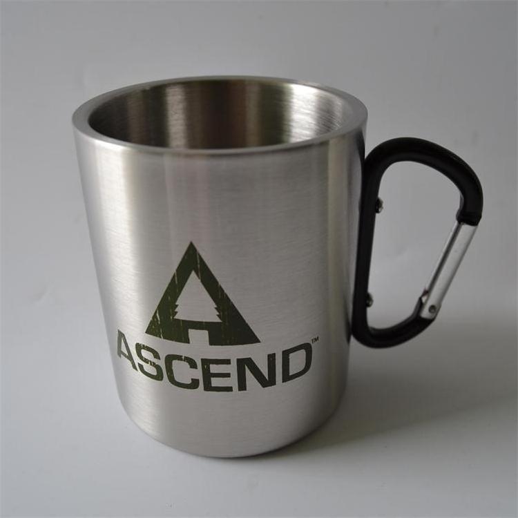 Wholesale Customization 220 ML/300 ML Stainless Steel Double Wall Carabiner Hiking Camping Mug Coffee Cups With Handle