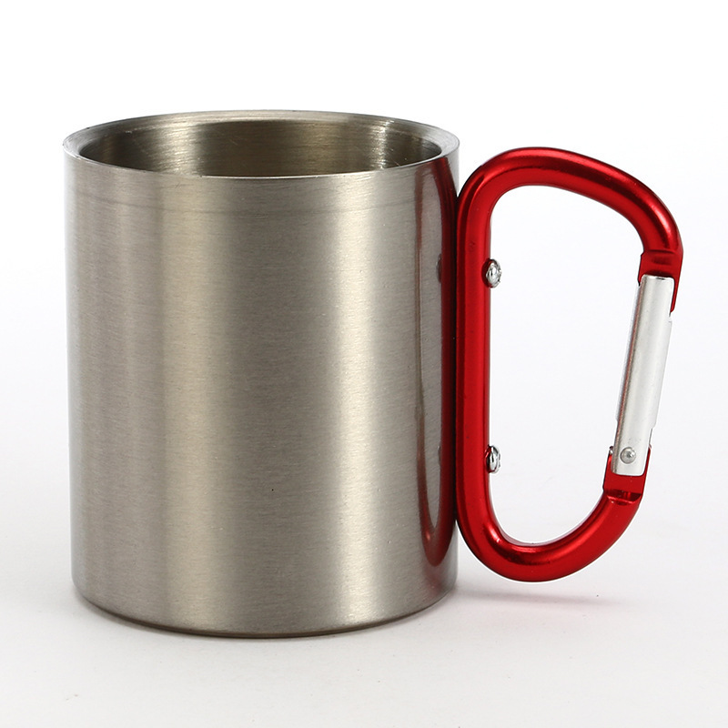 Wholesale Customization 220 ML/300 ML Stainless Steel Double Wall Carabiner Hiking Camping Mug Coffee Cups With Handle