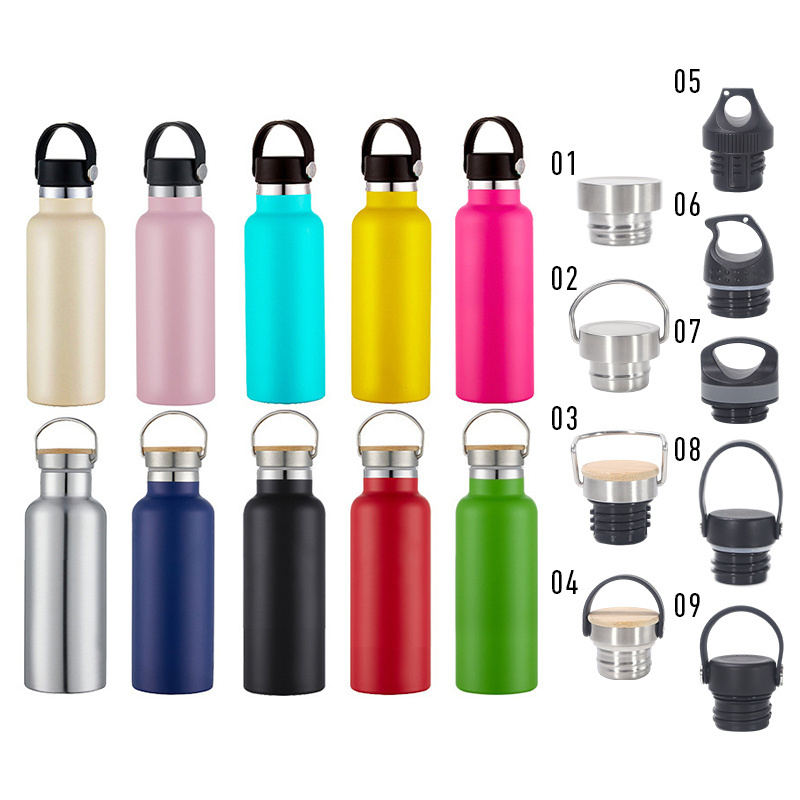 Double wall 304 stainless steel outdoor sport water bottle powder coated reusable vacuum flask water bottle with bamboo lid