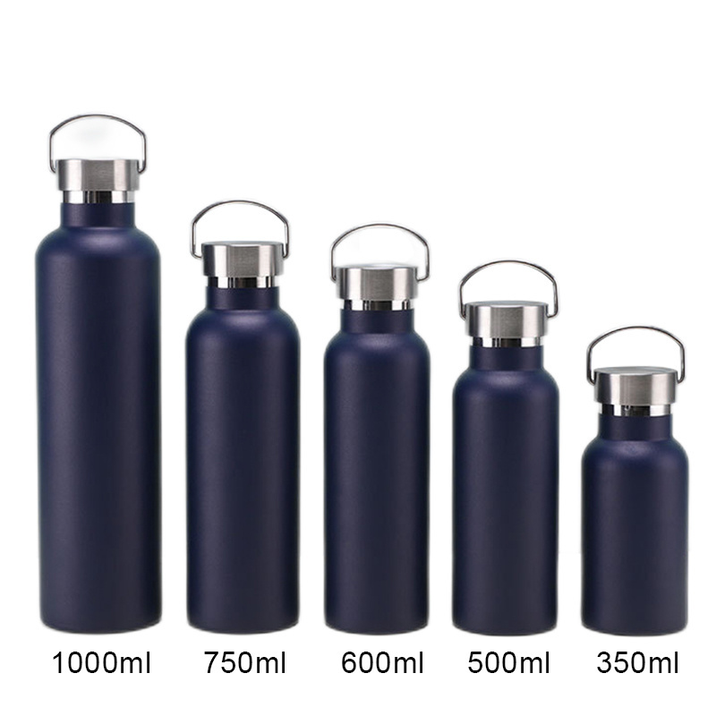 Double wall 304 stainless steel outdoor sport water bottle powder coated reusable vacuum flask water bottle with bamboo lid