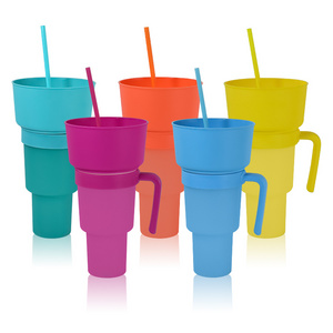 Wholesale pop 32 oz Stadium Tumbler Mainstays plastic snack-and-drink cup popcorn chips cola mug cup with snack tray bowl straw