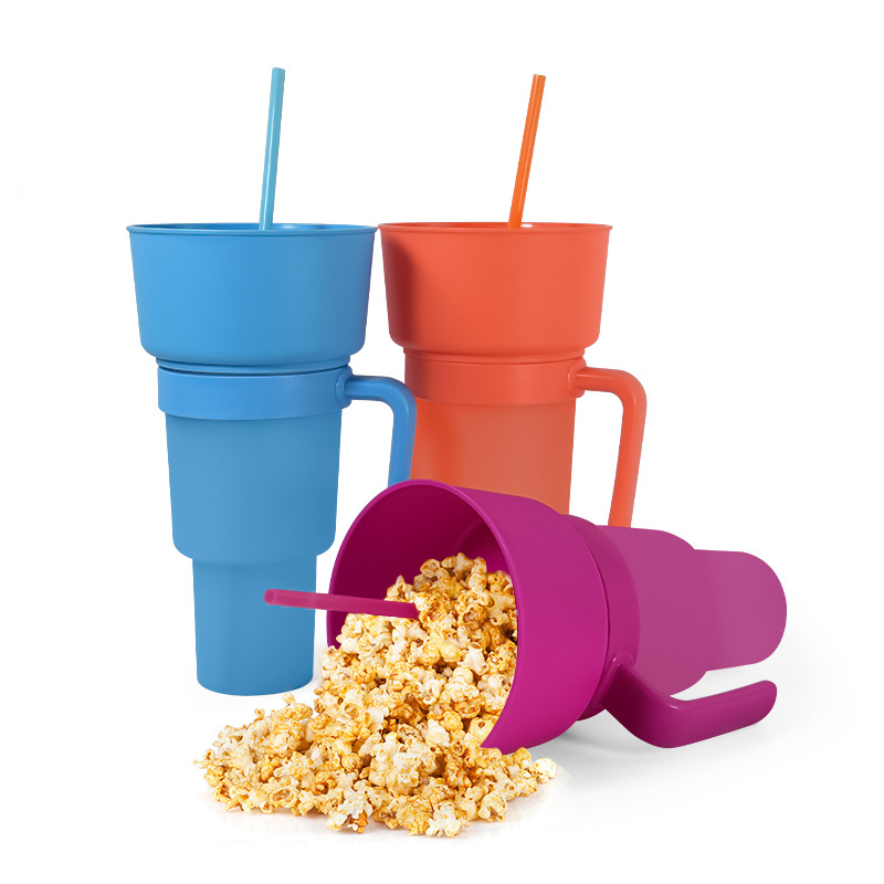 Wholesale pop 32 oz Stadium Tumbler Mainstays plastic snack-and-drink cup popcorn chips cola mug cup with snack tray bowl straw