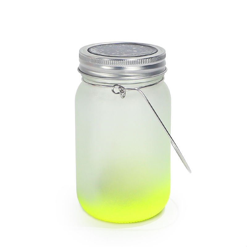 Custom sublimation blank 430ml  frosted colored glow in the dark glass can mason jar with lid with twine