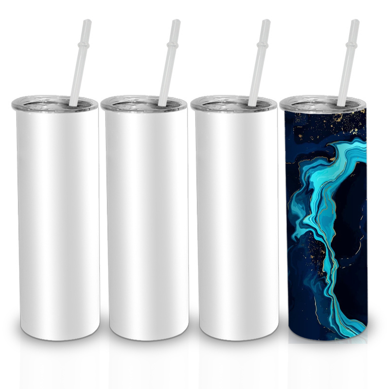 AGH Hot Sale 12oz 15oz 20oz 30oz Stainless Steel Cups White Sublimation Blank Straight Skinny Tumbler With Lids