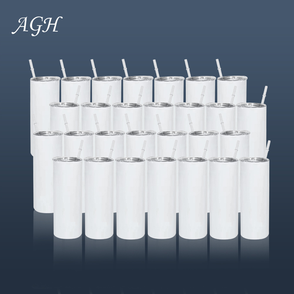 AGH Hot Sale 12oz 15oz 20oz 30oz Stainless Steel Cups White Sublimation Blank Straight Skinny Tumbler With Lids