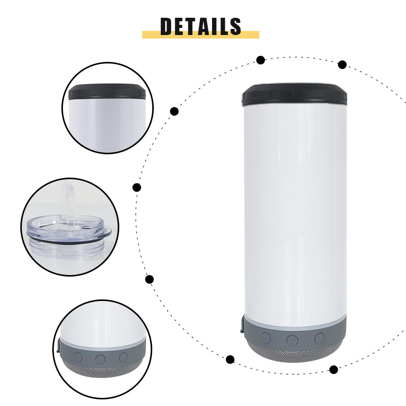 AGH New Arrival 12oz 16 16oz Stainless Steel 4-1 4 in 1 Sublimation Skinny Slim  Blanks Beer Can Cooler with Speaker and Lids