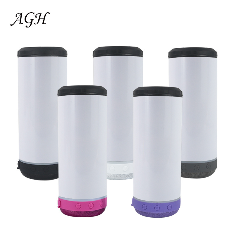 AGH New Arrival 12oz 16 16oz Stainless Steel 4-1 4 in 1 Sublimation Skinny Slim  Blanks Beer Can Cooler with Speaker and Lids