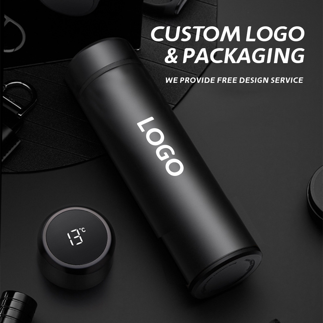 Custom Logo 500ml Thermo Bottle Thermal Cup Vacuum Flasks Stainless Steel Gift Thermos Led Temperature Smart Water Bottle