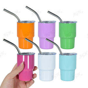 Wholesale sublimation blanks 3 oz Wine Tumbler Double Wall Stainless Steel 3oz mini Shot Glass tumbler Cup With Lid And Straw